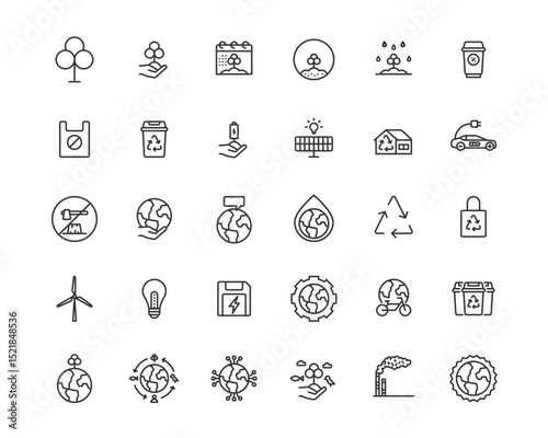 world environment line editable icon set. Editable stroke. Vector illustration ,tree, nature, sustainability, world, save water, deforestation, global warming,