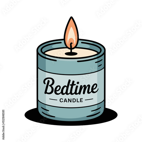 Bedtime candle with flame, relaxing mood, minimalistic style, isolated on white background