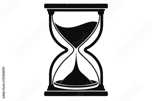 Black Silhouette of Sandglass with Sand Flowing, Symbolizing Time Passing By