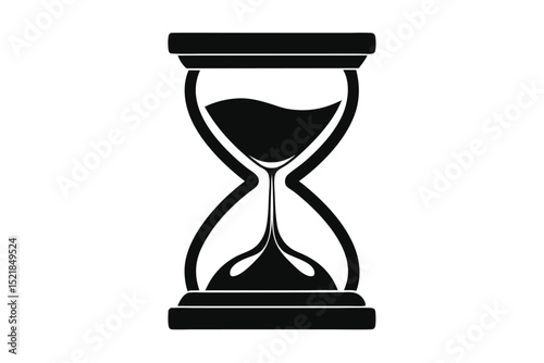 Detailed Black Silhouette of an Hourglass with Sand Flowing Between Bulbs
