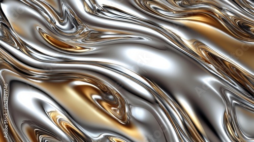 Seamless abstract metal surface with smooth fluid shapes and warm reflective lighting pattern.