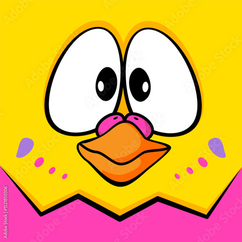 Сartoon funny yellow parrot big face. Color design of budgie for cover, packaging, fabric, textile