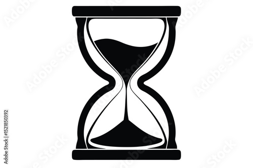 Black and White Hourglass Silhouette with Sand Flowing, Time Concept Visualization