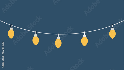 Simple string of christmas lights festive decoration on dark blue background