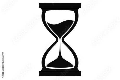 Black Silhouette of Hourglass with Sand Falling Through, Time Illustration Concept