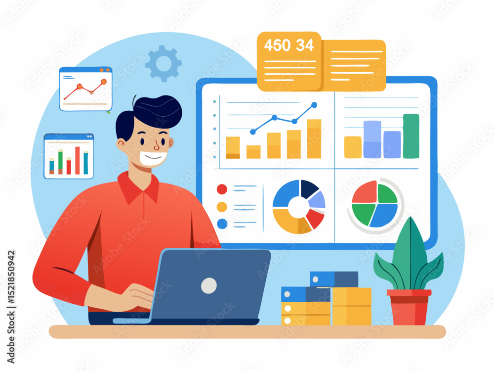 Fototapeta premium Small business manager tracking revenue and expenses using modern analytics tools and spreadsheet software