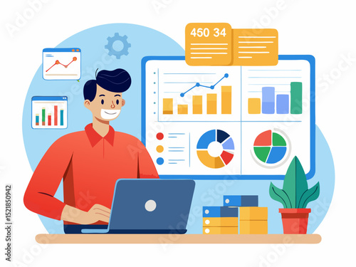 Small business manager tracking revenue and expenses using modern analytics tools and spreadsheet software