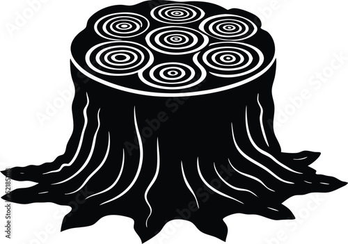 Silhouette of Tree Stump with Fungi Rings, Forest Stump with Mushroom Growth