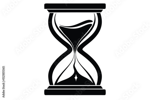 Black and White Hourglass with Flowing Sand Illustration, Sand Timer Icon Style