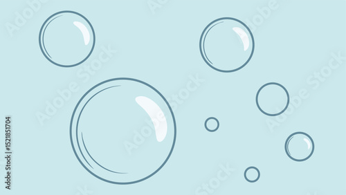 Transparent bubbles of varying sizes with white highlights on a light blue background
