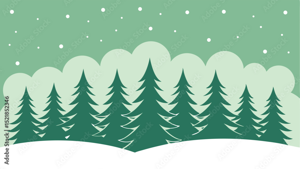 Fototapeta premium Winter forest landscape with snowfall and evergreen trees design element