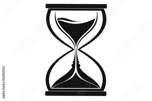 Black Silhouette of Hourglass Symbolizing Time Running Out with Two Profiles in Center