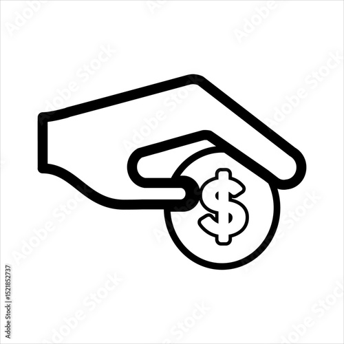 Hand Holding Dollar Coin Icon for Finance, Payment, Charity Donation, or Monetary Transaction Business Concept