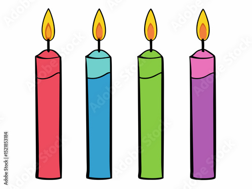 colorful birthday candles isolated on white background, clipping path
