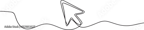Single continuous line drawing of a cursor arrow icon, minimalist vector illustration of computer mouse pointer symbol

