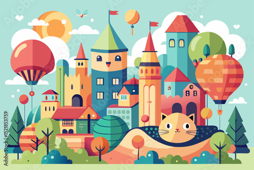 A whimsical fairy tale castle vector illustration, perfect for a child's dream fantasy town or a princess's magical home design