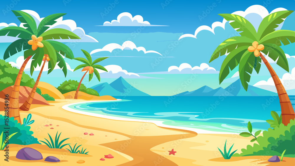 Fototapeta premium Tropical beach scene with palm trees, clean cutout