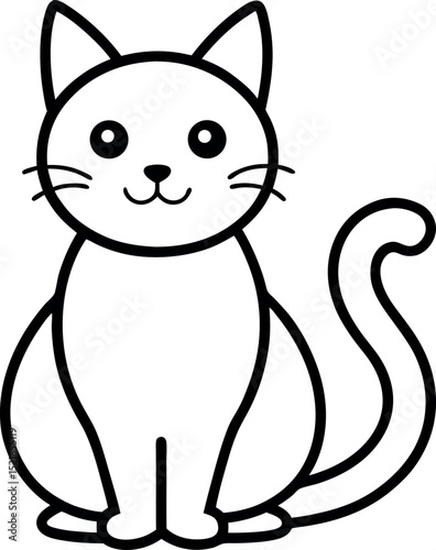 Cute Cat Coloring Page Outline On Transparent Background