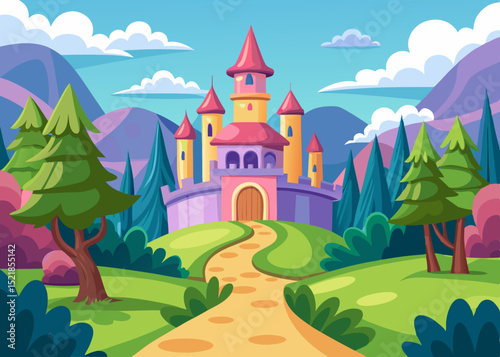 Fairytale castle landscape illustration transparent background