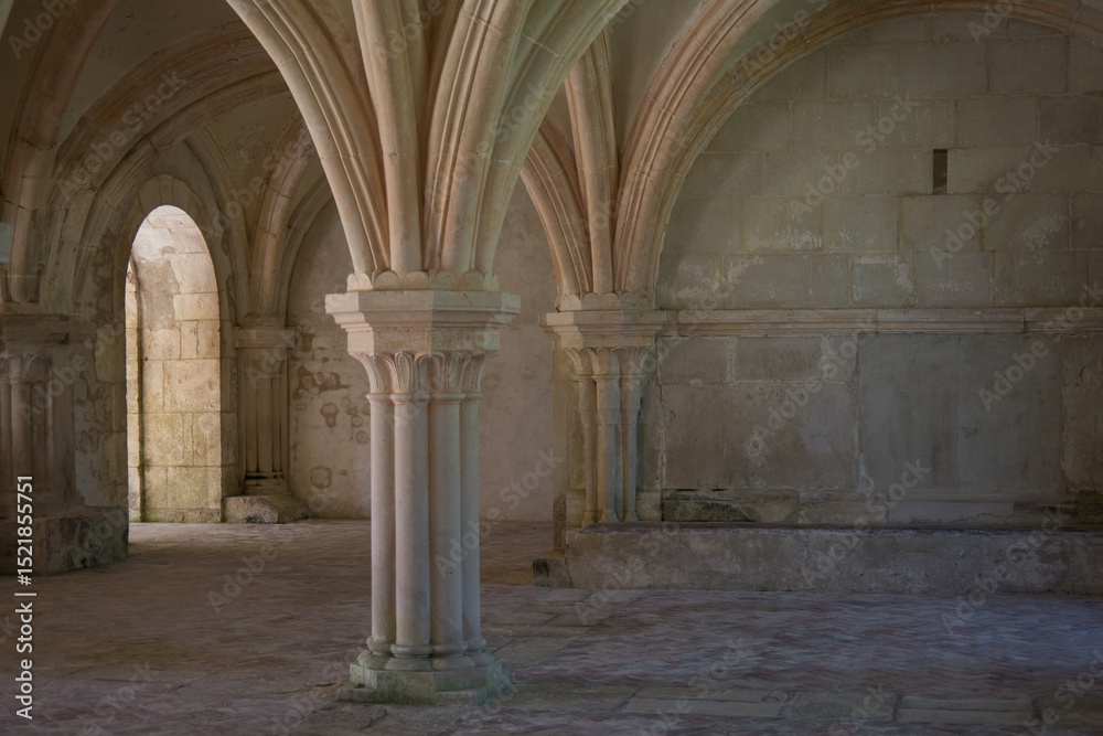 Fototapeta premium L'abbaye de Fontenay est une abbaye cistercienne située à Marmagne, en Côte-d'Or, en Bourgogne. C'est la plus ancienne abbaye cistercienne, classée monument historique et patrimoine mondial unesco