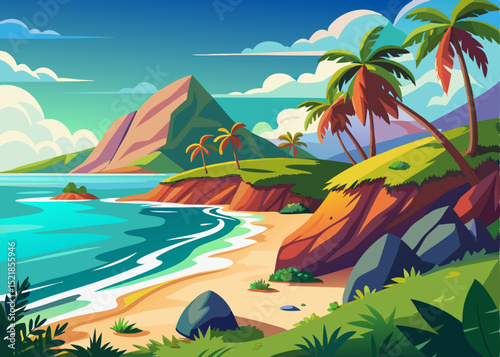 Tropical beach paradise landscape, clean cutout image