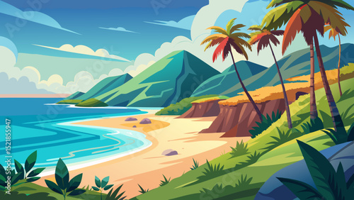 Tropical beach paradise landscape, clean cutout image
