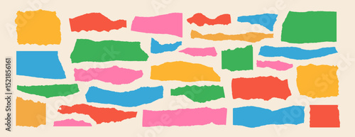 Torn paper banners. Colorful ripped paper frame. Collage craft shape and torned sheets. Ripped edge borders for scrapbook, design layouts. Vector textures silhouettes background