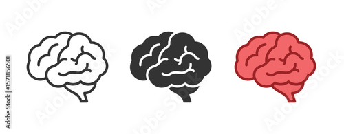 Brain icon. Line, outline and flat human brains. Intelligence, thought and psychology, cognition and brain health, startup symbol. Creative vector emoji and logo design