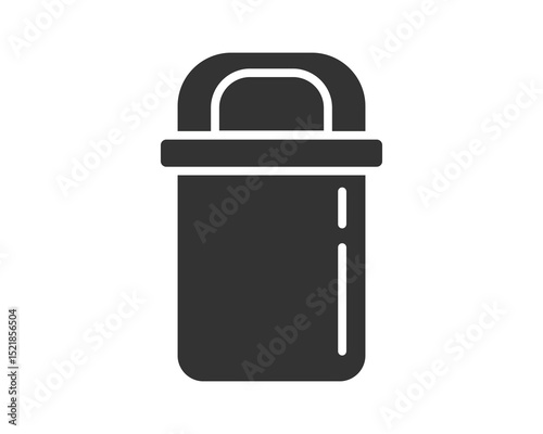 Clean, minimalist illustration of a simple, portable waste container. Symbol of disposal, sanitation, or environmental responsibility. Usable for web, print, apps.