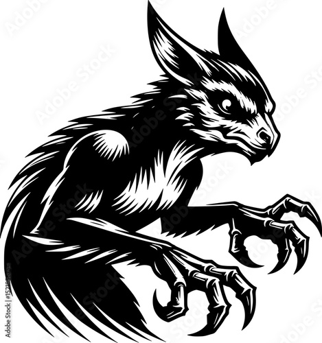 tattoo, vector, animal, illustration, head, black, tribal, symbol, logo, dragon, cartoon, design, mammal, wild, animals, art, wildlife, wolf, silhouette, horse, mascot, sign, nature, teeth, Chupacabra