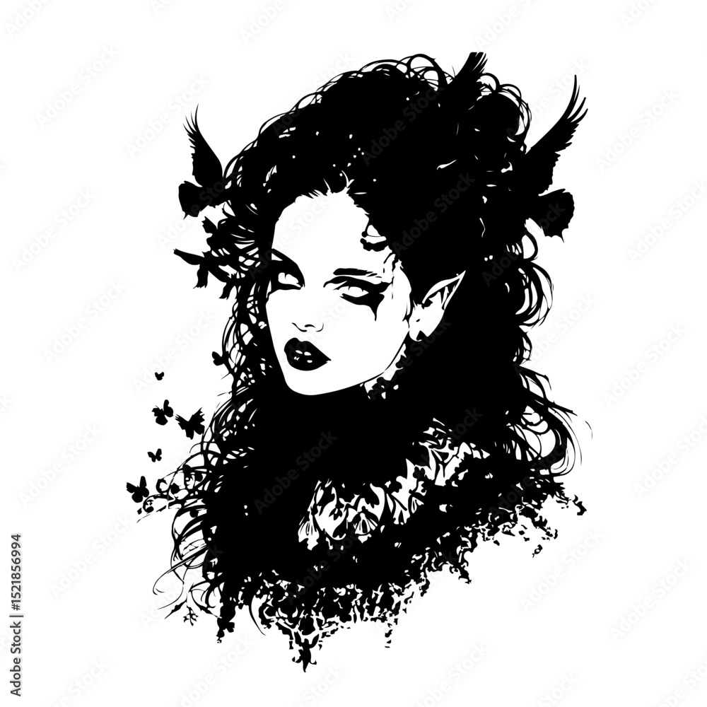 Fototapeta premium woman, face, hair, beauty, vector, illustration, fashion, lady, silhouette, art, head, sketch, lips, model, drawing, design, glamour, eyes, people, long, person, hairstyle, black, flower, style