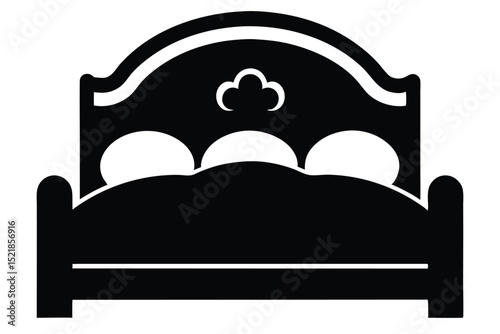Black Silhouette of a Bed with Pillows and Headboard Detail