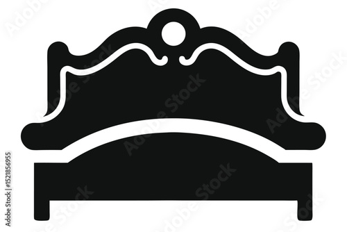 Black Silhouette of Ornate Bed Frame With Round Ornament and Curved Details
