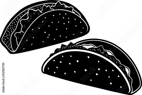 Silhouette of a taco with visible fillings. Taco with tortilla shell Mexican lunch flat vector icon for food apps and websites.