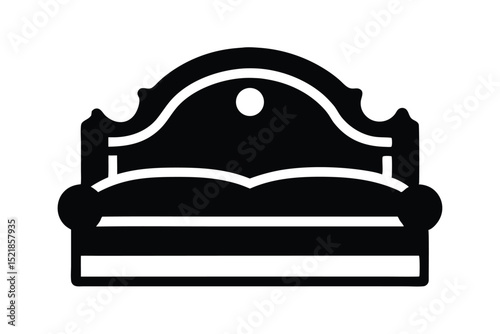 Silhouette of a Bed with Curved Headboard and Footboard in Black