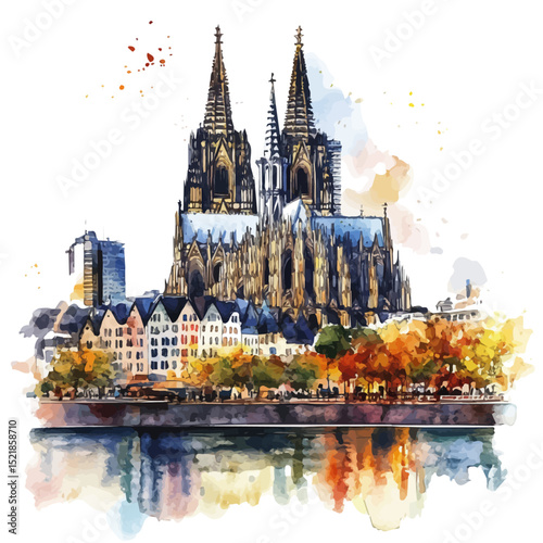 Cologne, watercolor painting vector, high quality, isolated on a white background.