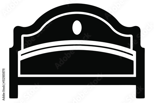 Black Silhouette of an Ornate Wooden Bed Headboard with Decorative Oval Detail