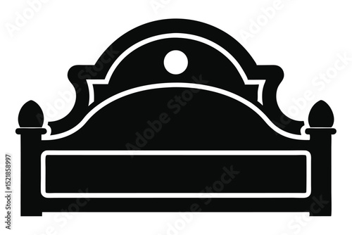 Black Silhouette Illustration of a Traditional Bed Headboard with Elegant Details and Finials