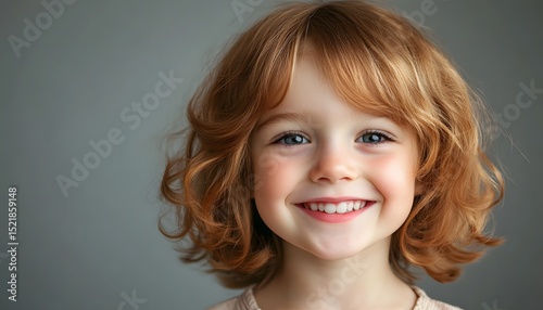 Smiling child with curly red hair.