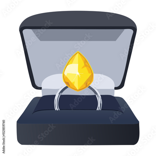 Teardrop Yellow Gem Ring in Grey Box