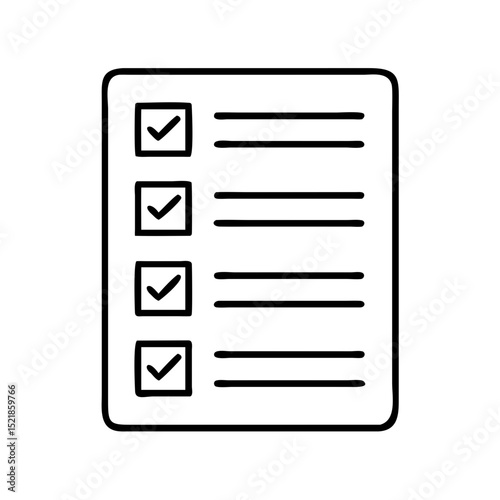 Checklist vector icon for task management and to do list app design with checkmark boxes and lines