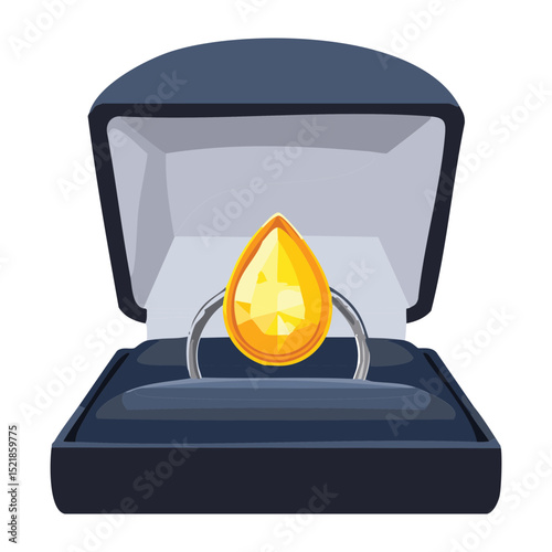 Teardrop Yellow Gem Ring in Dark Box