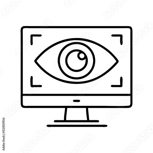 Eye tracking software on computer monitor for surveillance and security technology concept vector icon