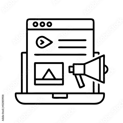 Digital marketing campaign strategy on laptop with megaphone for online advertising promotion