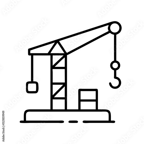 Construction crane vector icon, building crane illustration, construction equipment and machinery icon set