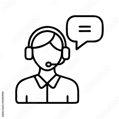 Customer service representative icon vector, call center agent, online support helpdesk operator line art