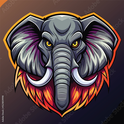 Fierce Elephant Mascot with Orange Flames