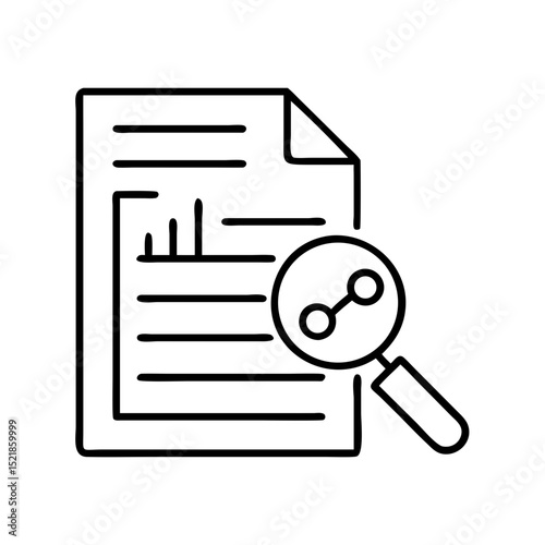 Data analysis report with magnifying glass icon for business insights and market research review process
