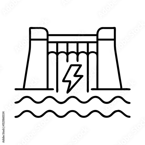 Hydroelectric power plant dam illustration, renewable energy generation, clean energy, electricity production