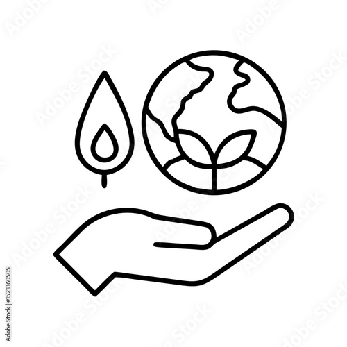 Earth day sustainability concept: hand holding globe with plant and leaf for eco friendly lifestyle